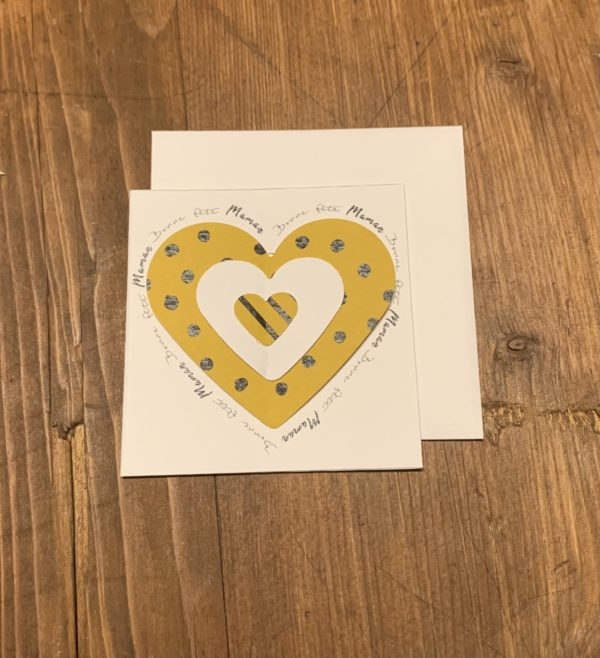 Carte de voeux carrée mini, coeur jaune