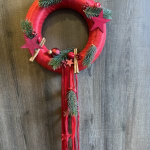 Couronne de porte pour Noël tons rouge et vert