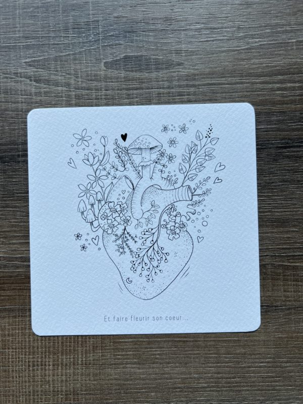 X-CARTE Carte carrée,  blanche " Et faire fleurir son coeur" par Régine Dessine