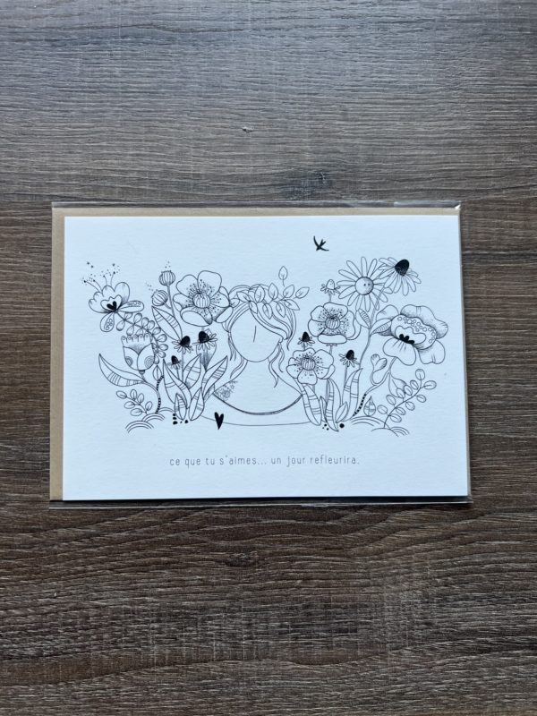 X-CARTE Carte rectangle  blanche  " ce que tu s’aimes " par Régine Dessine