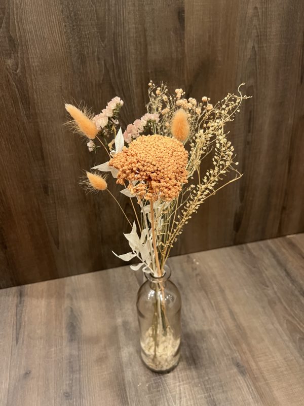 Bouquet de fleurs séchées avec vase beige