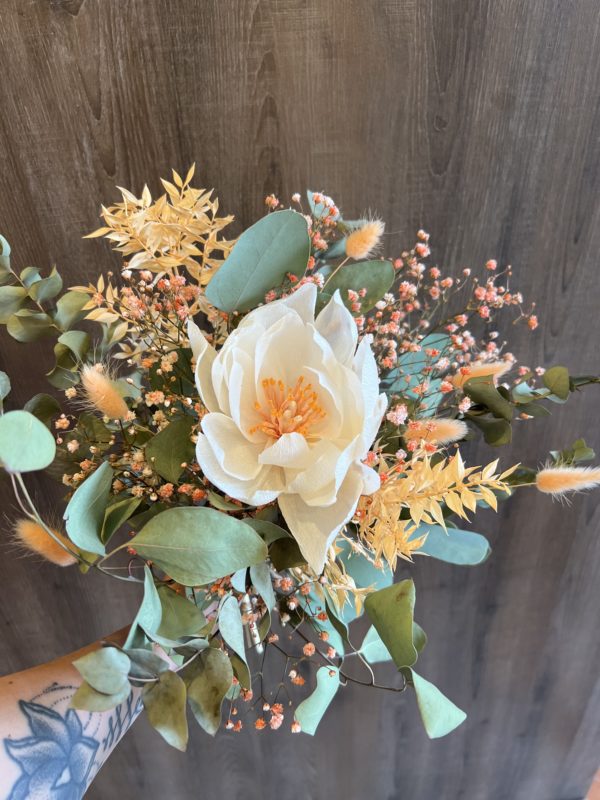 1 bouquet de fleurs séchées avec 1 pavot éternelle corail en papier ( sans vase)