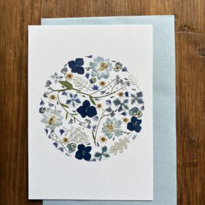 Carte de voeux "fleurs en rond" bleu-blanc