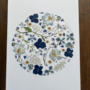 Affiche A4 impression "fleurs en rond" bleu-blanc